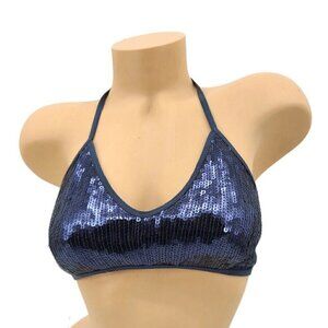 NWOT Chan Luu Sequin Bra Womens XS Ebony-Midnight Blue T-Back Bralette New